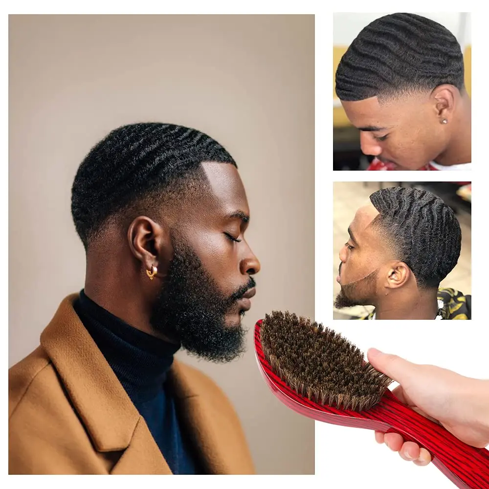 

Pour Barber Shop Brosse Dure Homme Noir 360 Vagues Kit Vague Coiffure Coiffeur Barbier Outils Peigne Afro Brosse Ondulee DREWTI