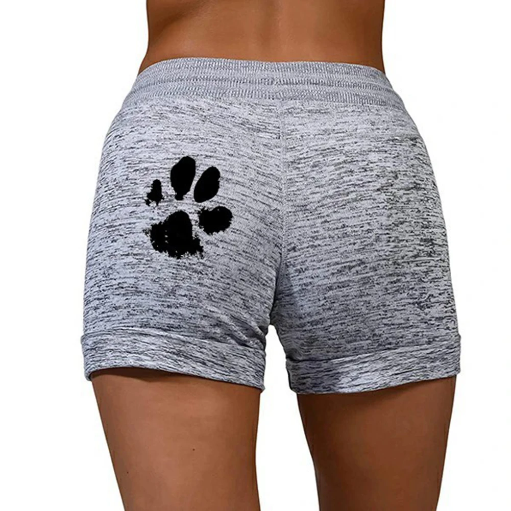 

2021 Women's Shorts Women's High Waist Cat Paw Print Drawstring Quick-drying Stretch Sports Shorts Women's Clothing