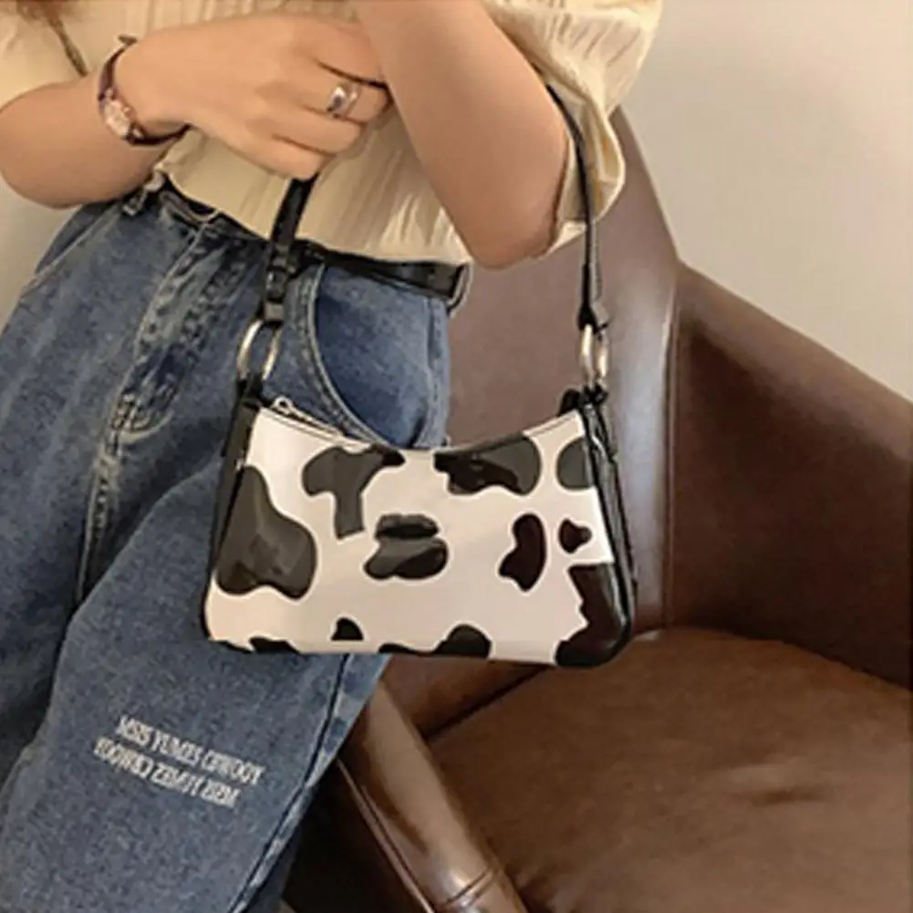 

PU Leather Women Baguette Handbags Fashion Milk Cow Underarm Mujer Girls Bags Pattern Cute Ladies Purse Shoulder Bolso E3B7