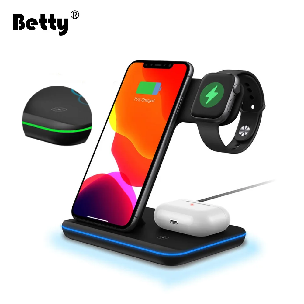 

Беспроводное зарядное устройство Betty qi для Iphone, Подставка для зарядки, держатель для телефона, станции, часов, Airpods, iWatch, Индукционное Беспров...