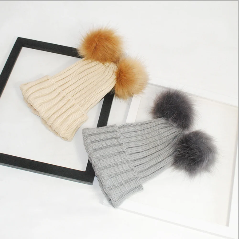 Новинка модная женская зимняя теплая вязаная крючком Шапка бини с меховым