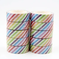 new 10pcsset 15mm10m rainbow colorful stripes washi tape decorative tape papelaria label masking sticker tape stationery