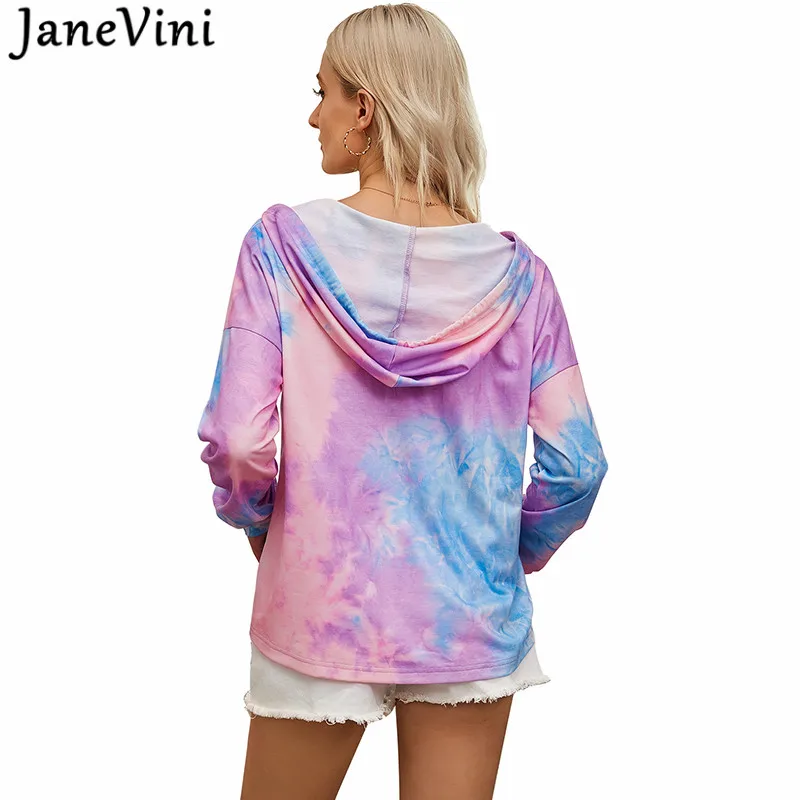 JaneVini Повседневная Толстовка худи женские цветастые свободные тай дай верхняя