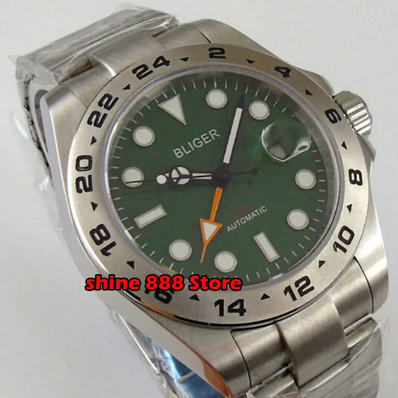 BLIGER сапфировое стекло механические Автоматические 43 мм GMT мужские наручные часы
