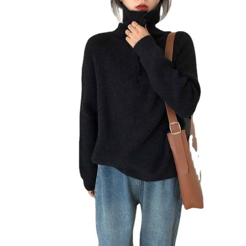 Мягкий осенне-зимний женский свитер с высоким воротником теплые пуловеры