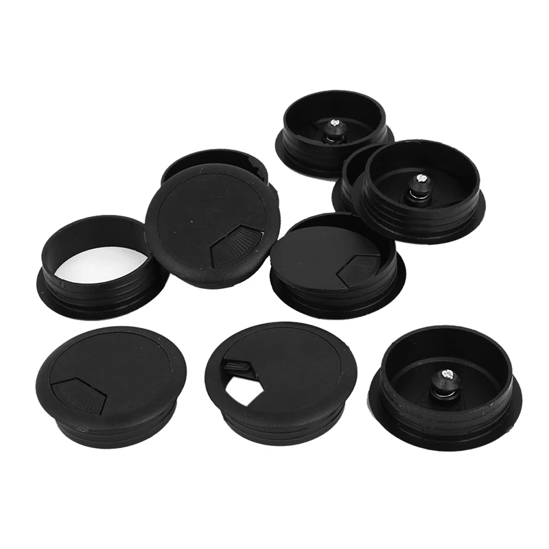 

SHGO HOT-10 Pcs Round Plastic Computer Desk Cable Grommet Hole Cover 50mm Black