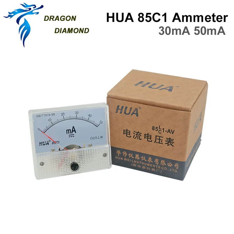 DRAGON DIAMOND 50mA Амперметр HUA 85C1 DC 0-50mA аналоговая Amp панельный измеритель тока для CO2