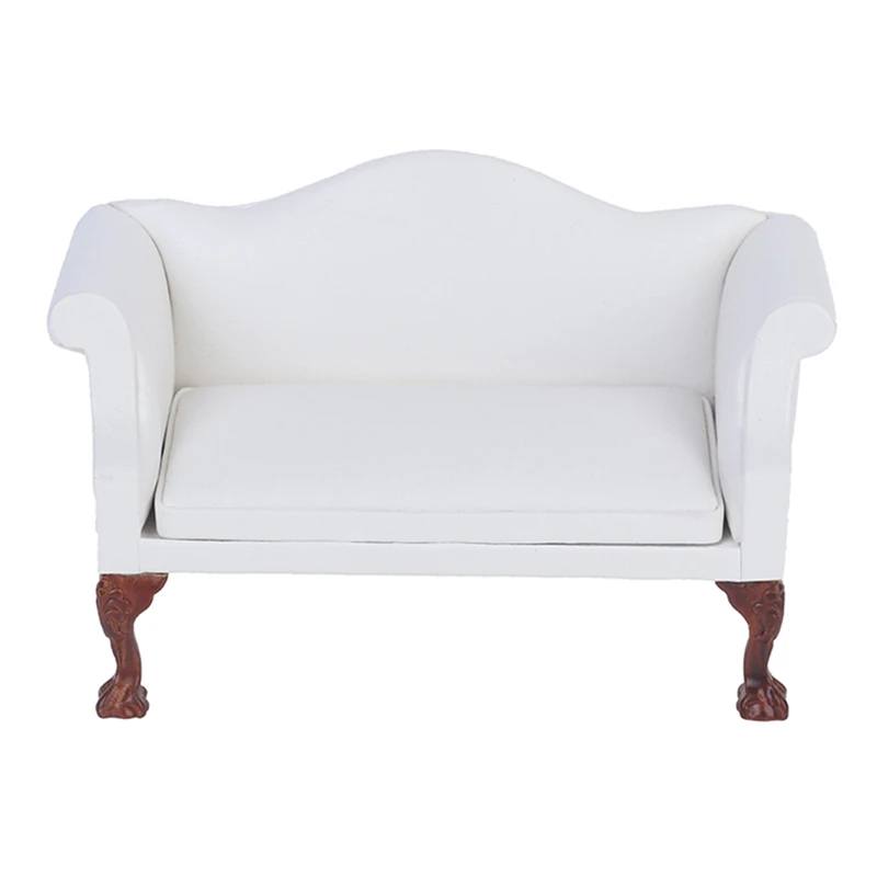 

1:12 Scale Dollhouse Miniature Sofa PU Leather Double Sofa for Doll House Living Room Decor Furniture
