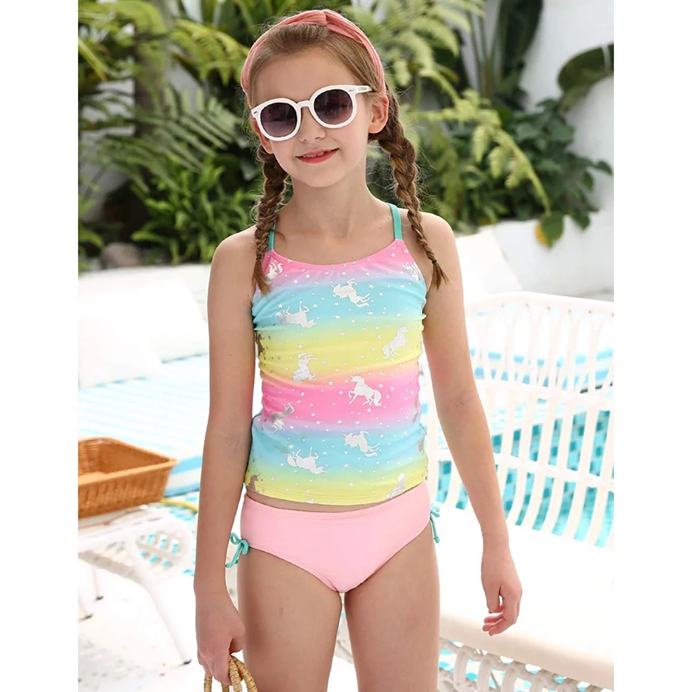 Купальник для девочек Раздельный купальник танкини с разноцветным принтом