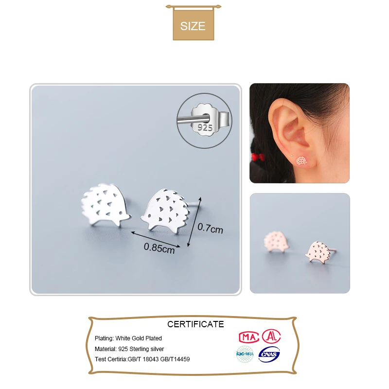 Женские и детские серьги-пусеты Trustdavis из 100% серебра 925 пробы милые в виде ежика DA313