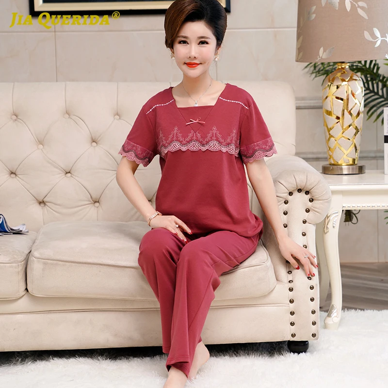 Женский пижамный комплект с коротким рукавом красный квадратным воротником из