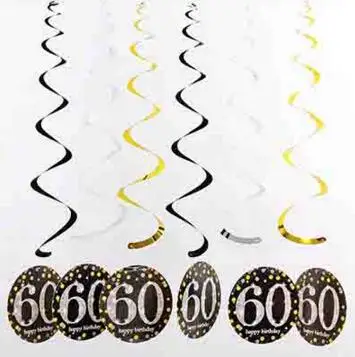60-yellow 6 шт./компл. ПВХ спираль с днем рождения вихревой 18 21 30 40 50 60 70 лет висит День рождения украшения Цветной лента - Цвет: 60-yellow