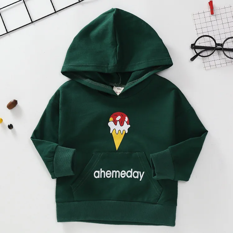 Детский свитер с капюшоном сезон весна-осень хлопковый теплый пуловер и принтом