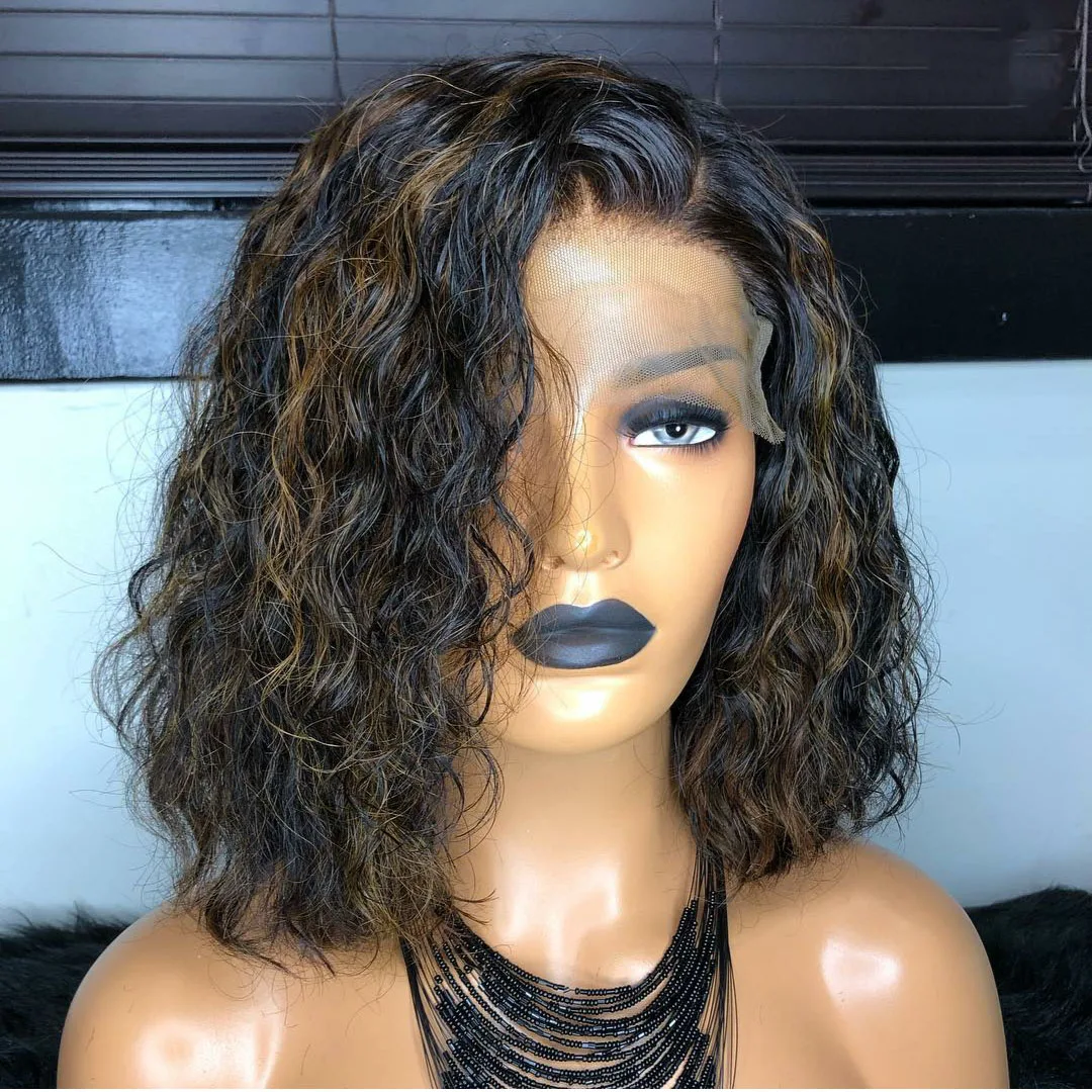 

Short Bob Highlight Brown Lace Frontal Wig With baby Hair Pre Plucked Glueless Brazilian Human Hair Lace Wig For Black Women