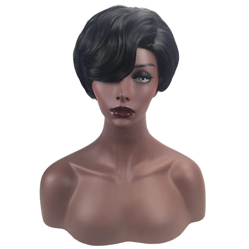 

Афро короткий черный парик, вьющиеся челки, синтетические парики для черных женщин, повседневный парик из искусственных волос, Термостойко...