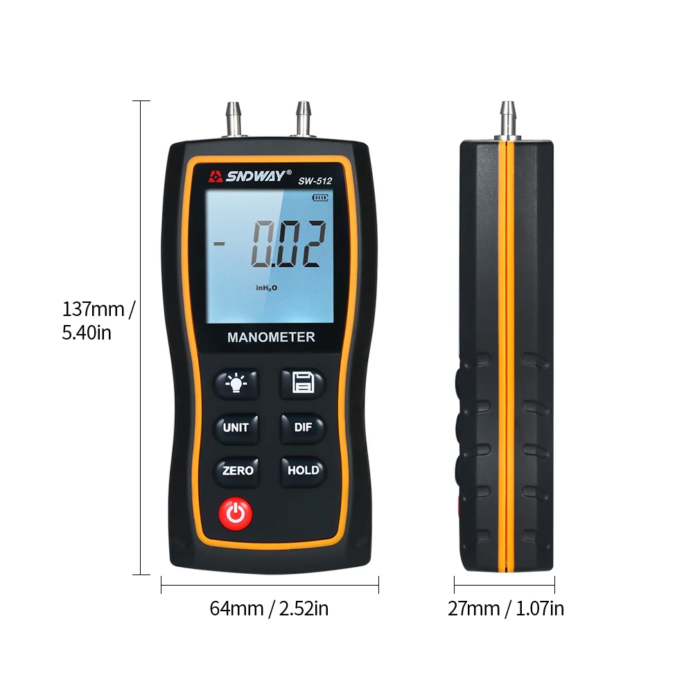 SNDWAY SW-512 Дифференциальный Манометр Ручной ЖК цифровой двухпортовый манометр дифференциальные датчики давления воздуха тестер