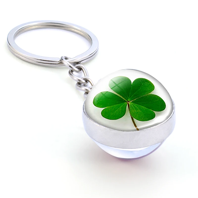 Четырехлистный клевер Ирландия зеленый брелок Lucky St Patricks день подарок ирландские украшения Cuckooflower стеклянный шар брелоки кулон подарок - Цвет: as show