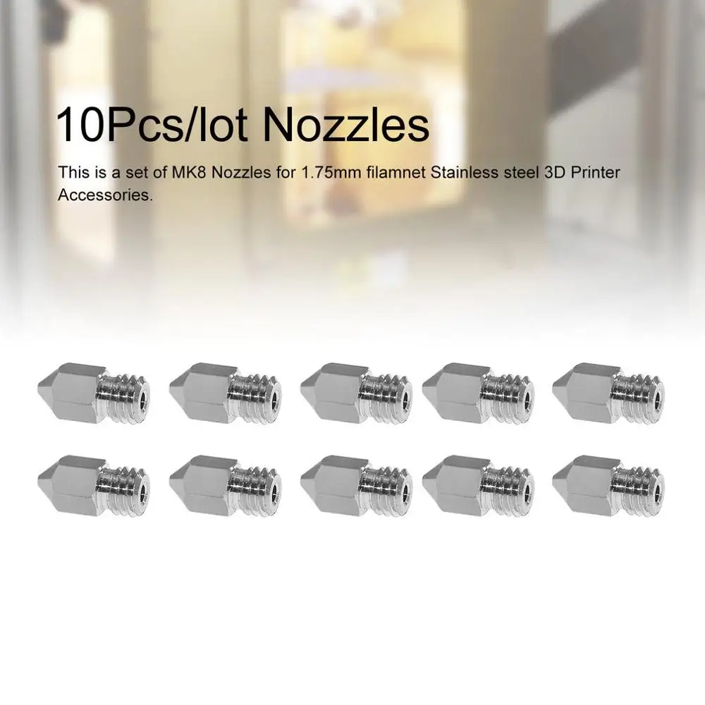 

10Pcs Stainless Steel MK8 Nozzle Extruder Print Head 0.2/0.3/0.4/0.5mm For 1.75mm Filamnet 3D Printer Parts