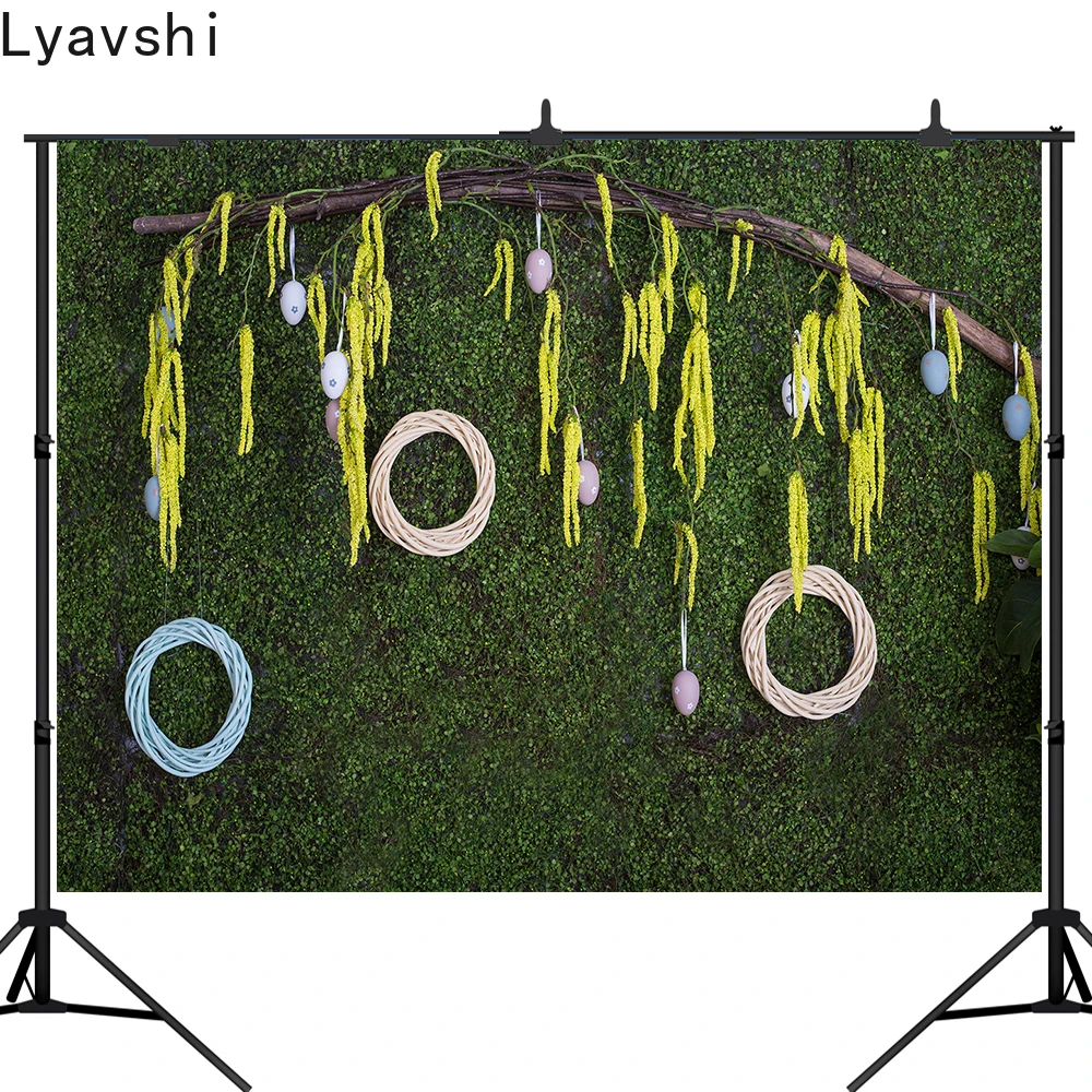 

Весенний зеленый фон для фотосъемки Lyavshi с изображением зеленой стены, травы, ветки, яиц, фон для фотобудки, товары для украшения пасхального...