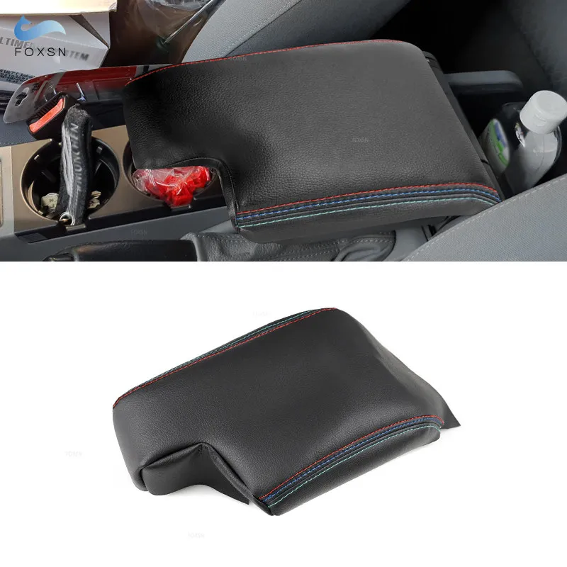 

For BMW 3 Series E46 1998 - 2005 Microfiber Leather Center Console Lid Armrest Box Cover Protective Trim Black -red blue line