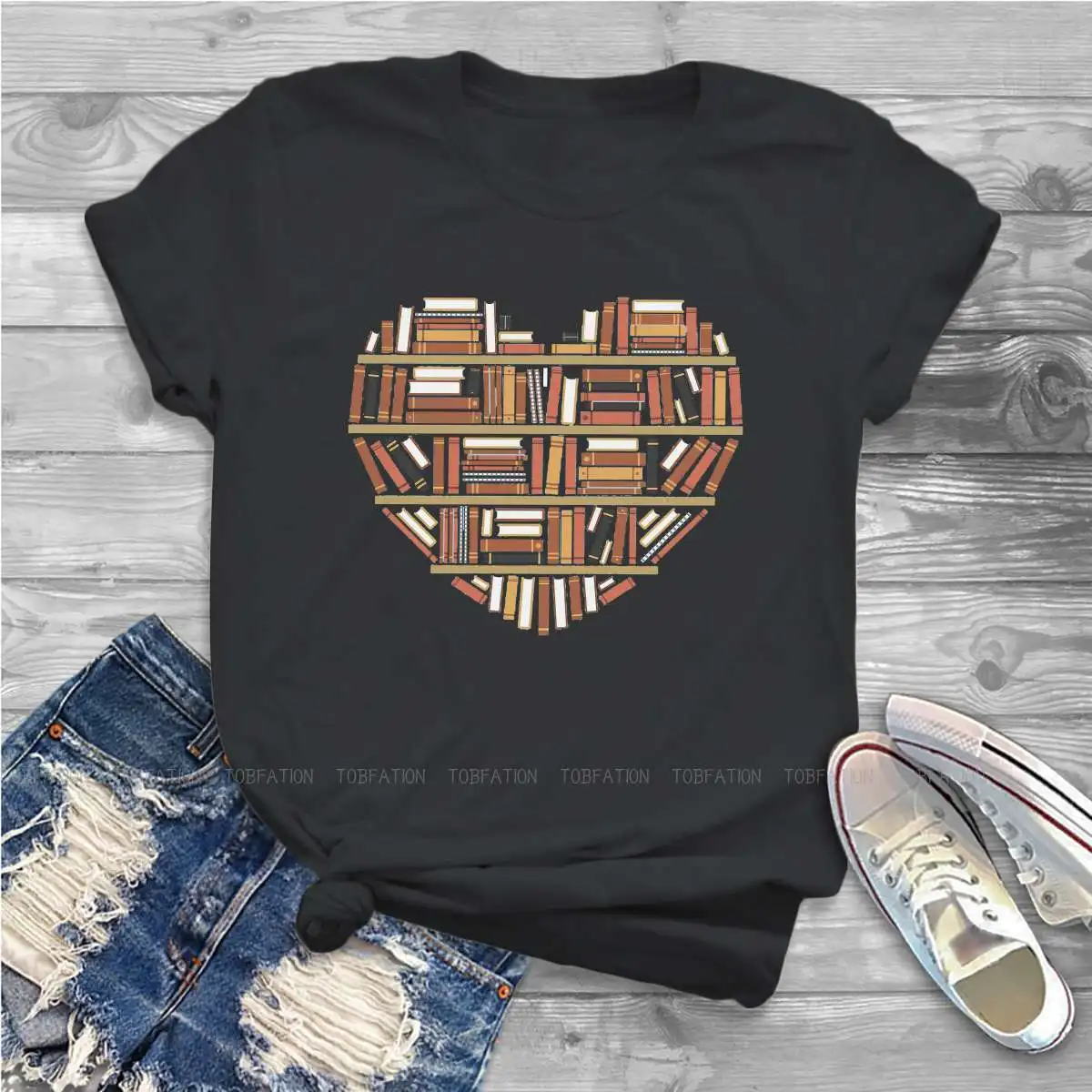 Футболка женская Базовая Повседневная свободного покроя с надписью I Heart Books 5XL |