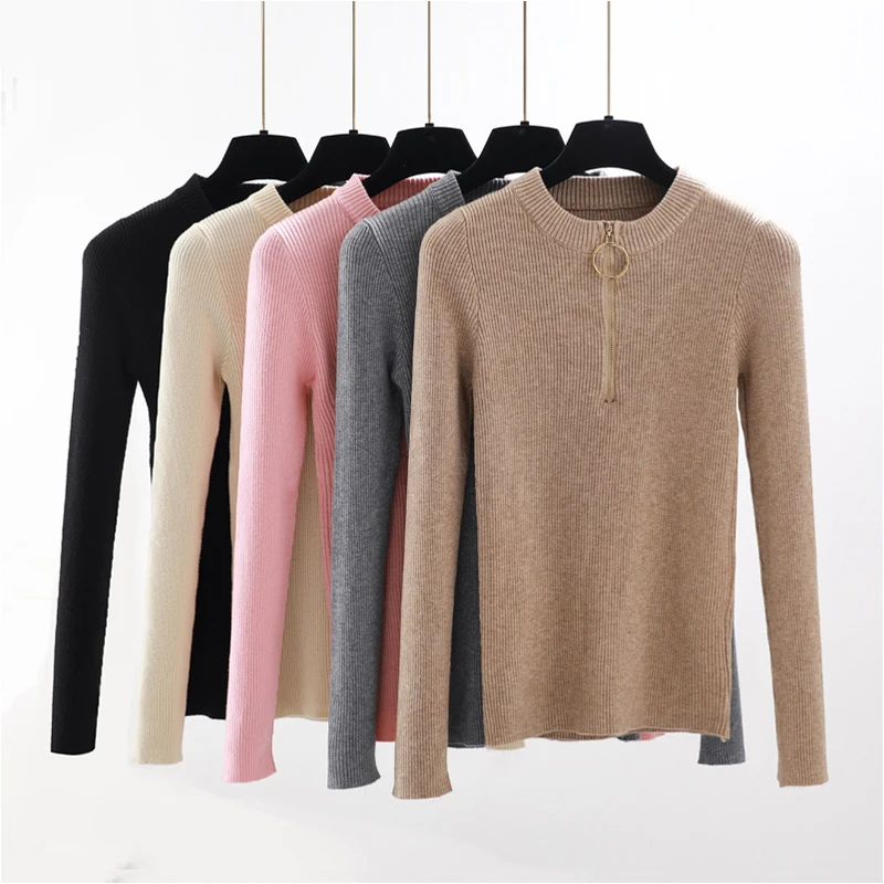Sexy Zipper Sweater 2018 New Autumn Winter Women Pullover Chic Female O-neck Knitted Slim Fit Pullovers Ladies | Женская одежда