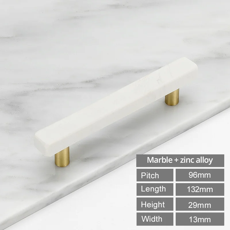White 96mm Мраморные дверные ручки и ручки для мебели, шкафа, кухонного шкафа, комода из цинкового сплава, ручки ящика, тянет камень, камень, бежевый - Цвет: White 96mm