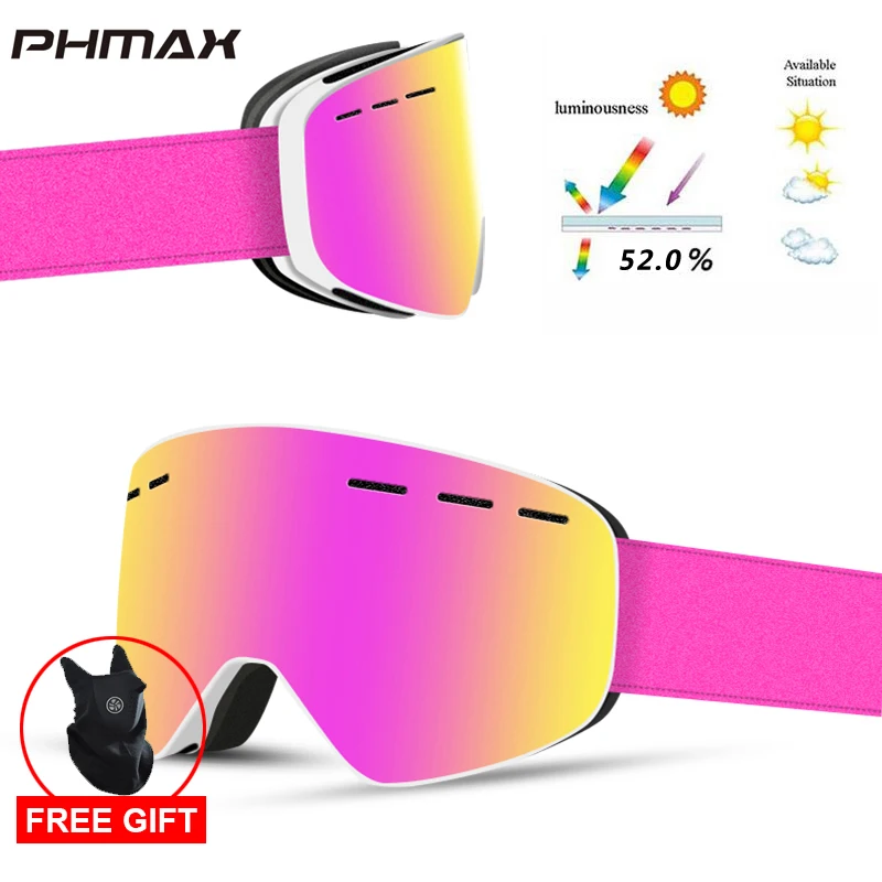 PHMAX бренд 6 цветов лыжные очки двухслойные UV400 Анти-туман большие Лыжные маски очки для катания на лыжах мужчины женщины снег сноуборд очки - Цвет: P-XJ-0206