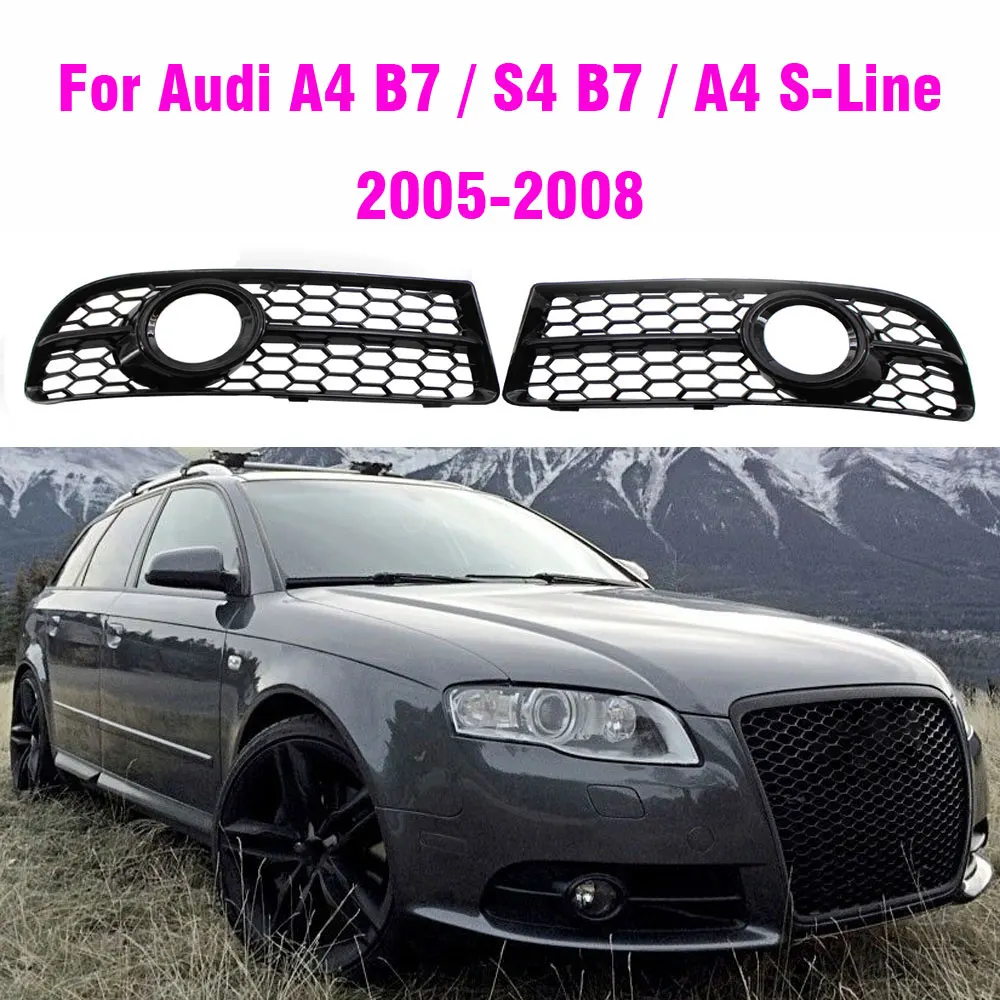 Front Lower Bumper Fog Light Honeycomb Gloss Black Grille For Audi A4 B7 A4 S-Line S4 2005 2006 2007 2008