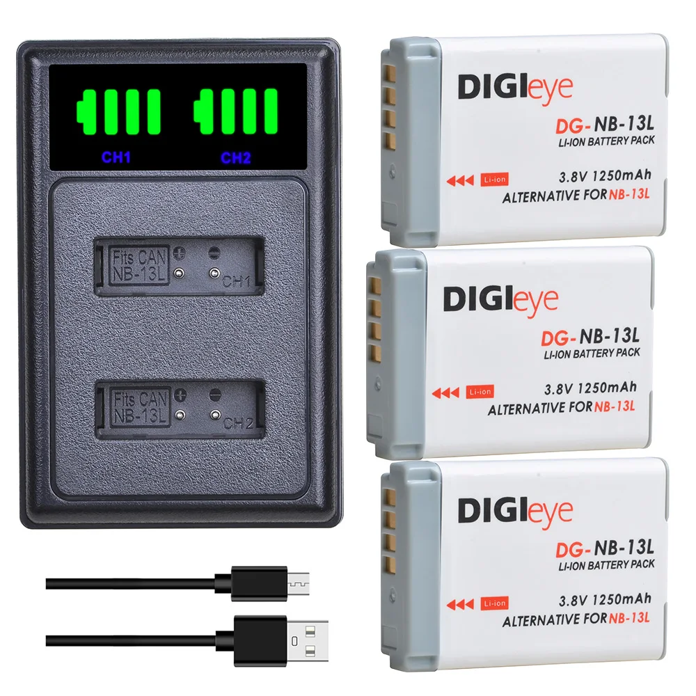 Аккумулятор NB-13L NB13L + двойное зарядное устройство со светодиодной подсветкой для Canon G1 X MarkIII, G5 X Mark II G7 X MarkII MarkIII G9 X Mark II SX620 HS SX720