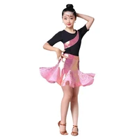 summer child latin dance costume for girls ballroom salsa tango skirts long sleeve tops lace mesh skirt latin dance split dress