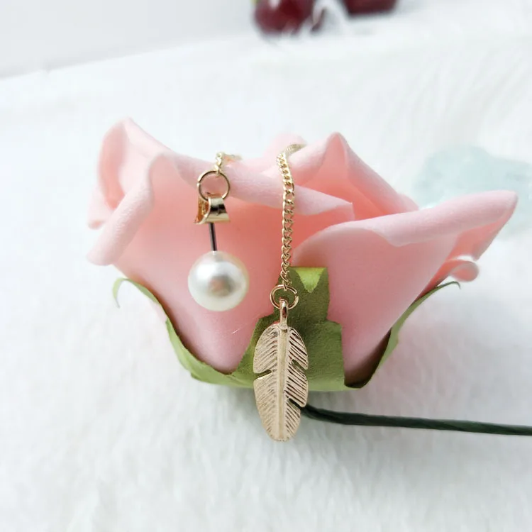 Кисточка на длинной цепочке проклеенные жемчужные серьги в виде листьев висячие