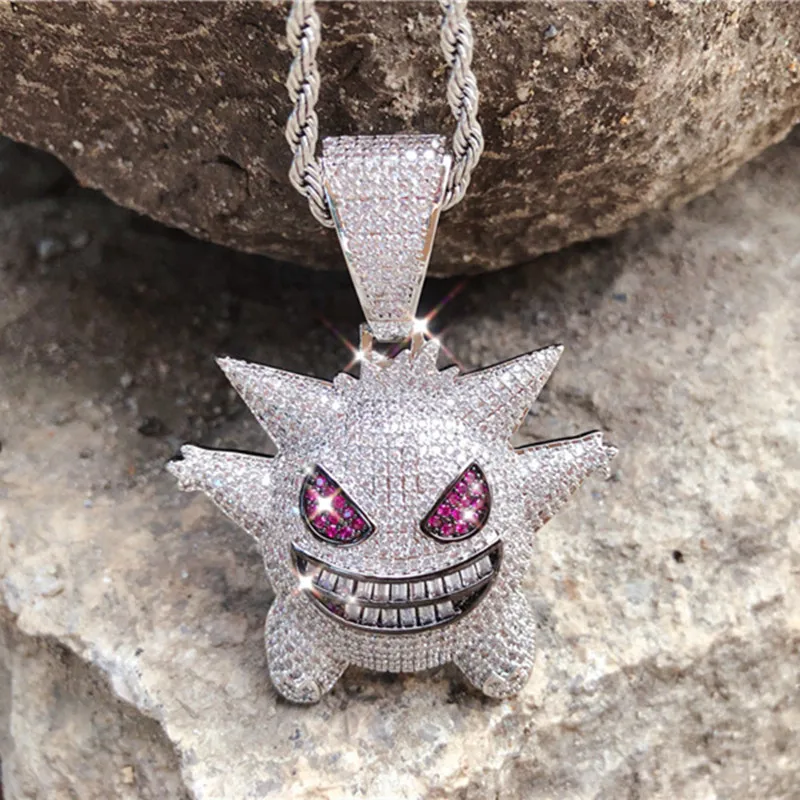 Bling Iced Out Zircon Gengar подвеска с покемоном ожерелье для мужчин Рэппер хип-хоп ювелирные аксессуары