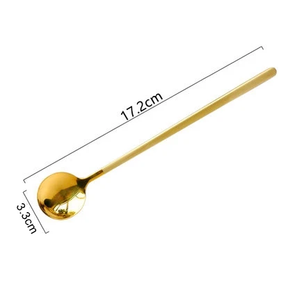 Stainless Steel Coffee Spoon Long Handle Stirring Teaspoon Cute Dessert Dinner Soup Spoons Cutlery Ice Cream Spoon Tableware - Цвет: Gold-17.2CM