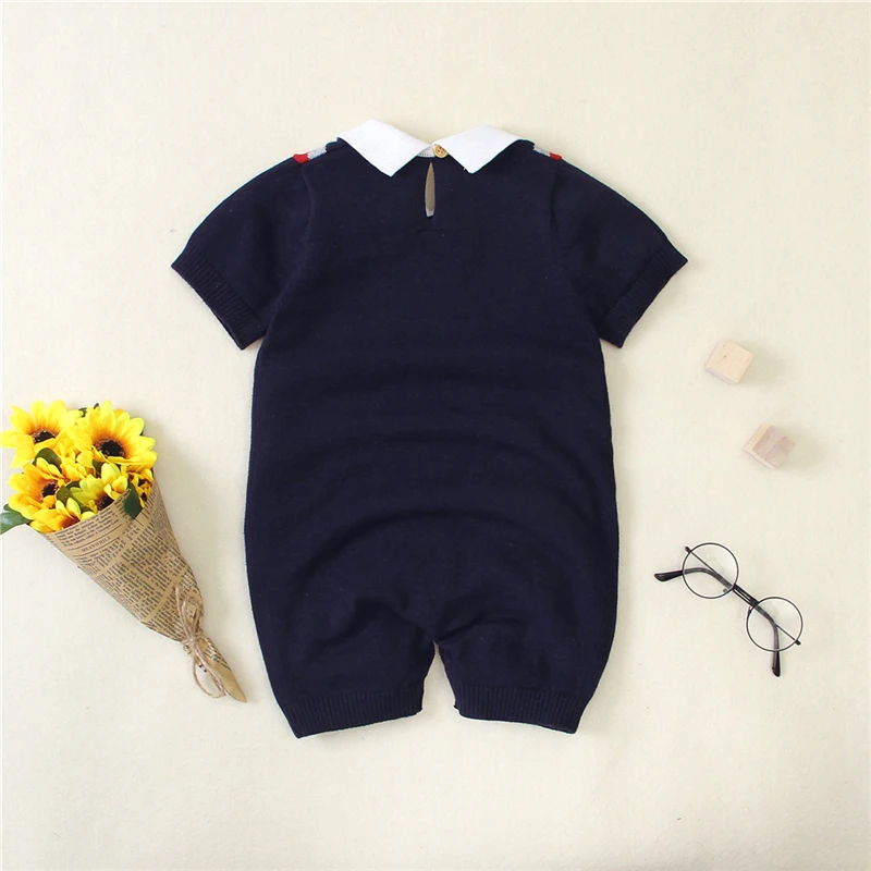 

2020 Solid Baby Boy Girl Romper Litter Gentleman Summer Kids Bow Tie Cotton Romper Short Sleeved Newborn Jumpsuit Boys Clothes