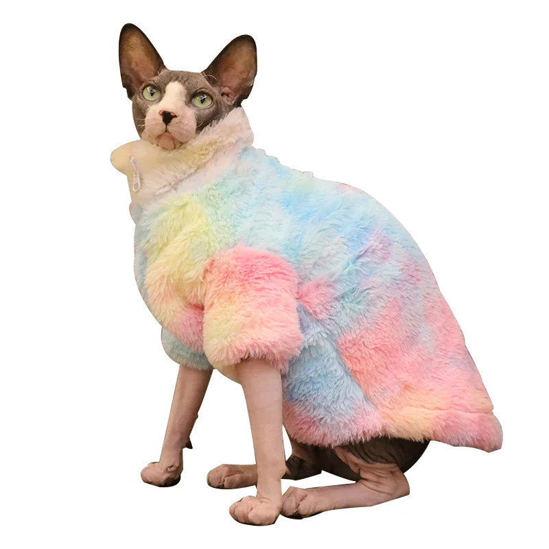 

Hairless cat Winter Clothes Velvet thick Warm Cat Outfit High Collar zipper Quilted Jacket Sphynx Cat cotton-padded jacket