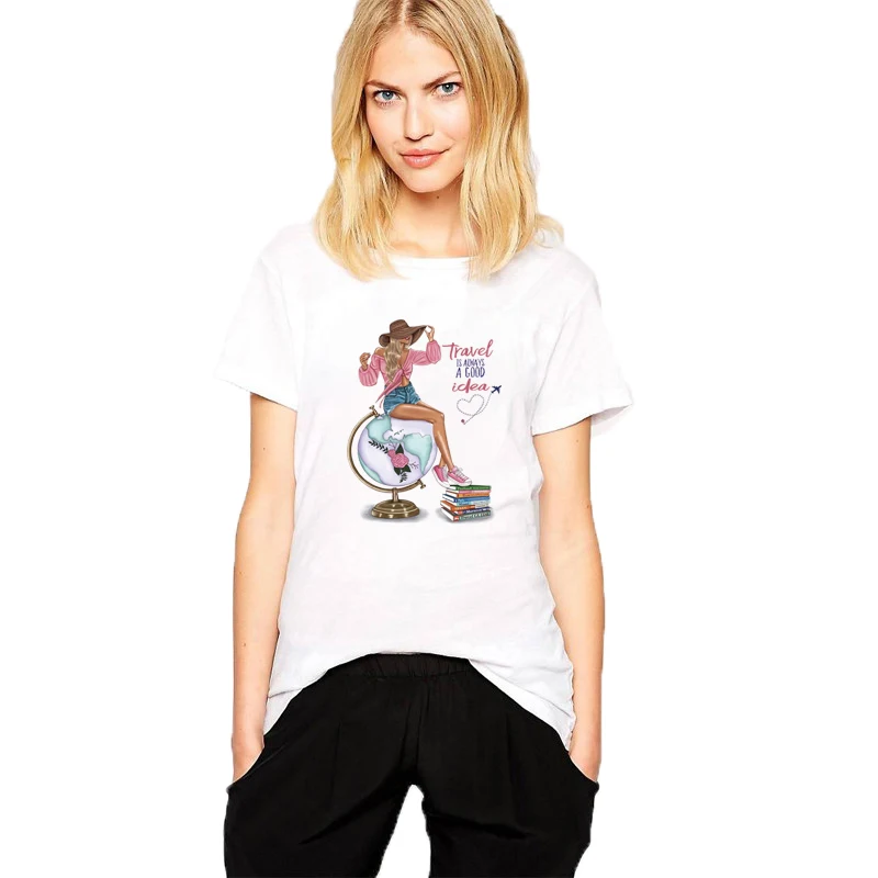 Iron On Transfer Clothes Travel Girl Vinyl Stickers Diy Heat Parches For T-Shirts New Globe Book Patch Thermal Press | Дом и сад