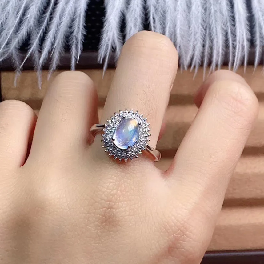 Лунный камень кольцо стихийных бедствий и реальный лунный обручальное Обручение