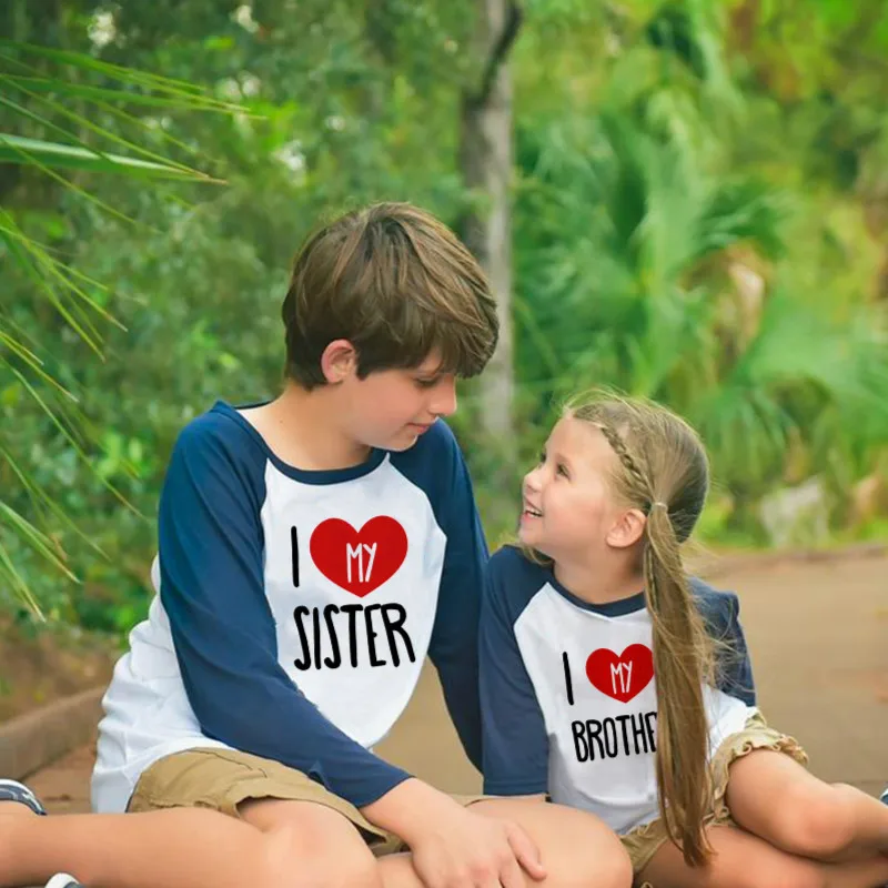 Детские одинаковые футболки с надписью I Love My Sister/ Brother топы для мальчиков и