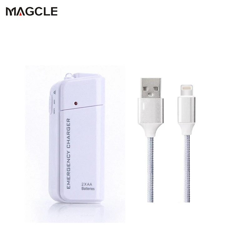 White With IOS Прямая! Внешний аккумулятор 2X AA батарея аварийный USB Банк питания зарядное устройство портативное зарядное устройство для телефона+ 2а кабель - Тип штекера: White With IOS
