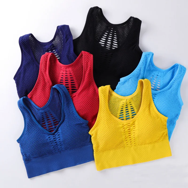 

Women's Medium Mesh Support Cross Back Wirefree Removable Cups Sport Bra Tops Freedom Seamless Yoga Running Sports Bras