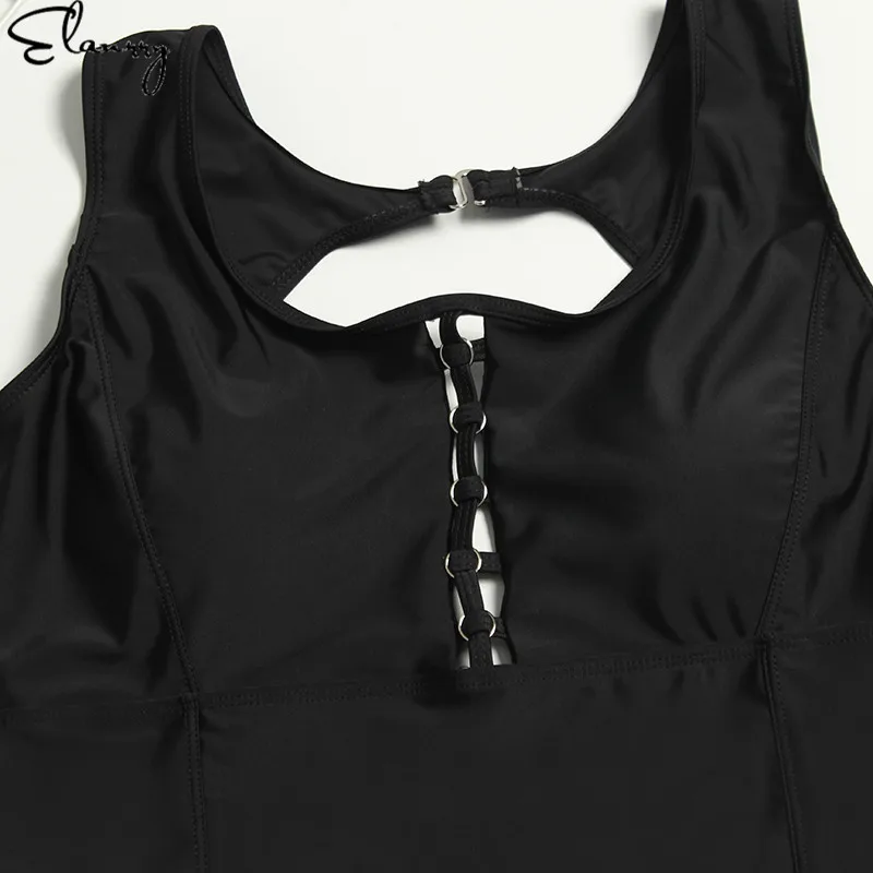 Женский черный Монокини большого размера с открытой спиной сексуальный