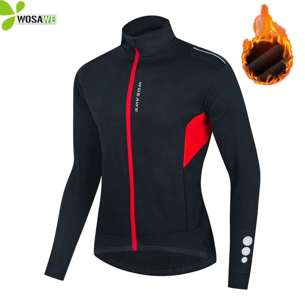 

WOSAWE Winter Men's Cycling Jacket Fleece Thermal Bicycle Wind Coat Reflective Windproof MTB Bike Long Jersey Warm Windbreaker