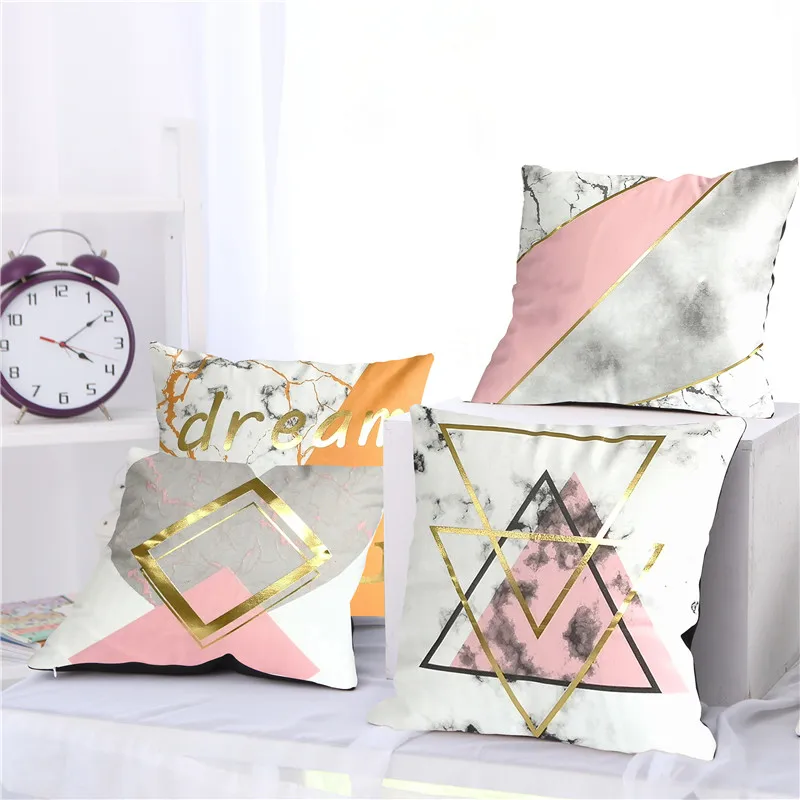 Fuwatacchi Pink Gold Foil Cushion Cover Heart Letter Geometric Pillow cover for Home Chair Sofa Decorative Pillows 45*45cm | Дом и сад