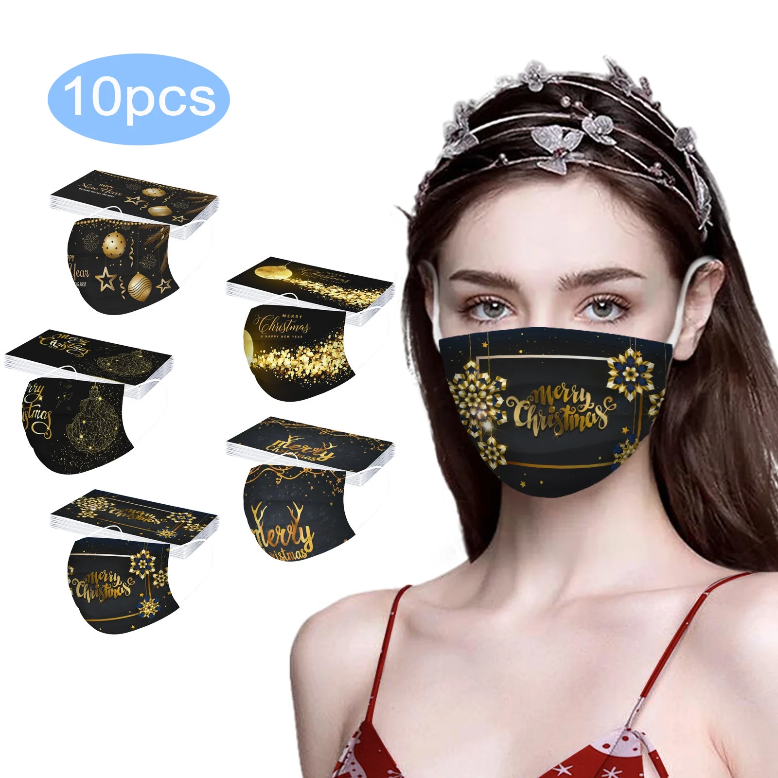 

10 шт. одноразовая маска для взрослых мультяшная маска для лица женские рождественские маски черная маска Хэллоуин рождественские маски ...