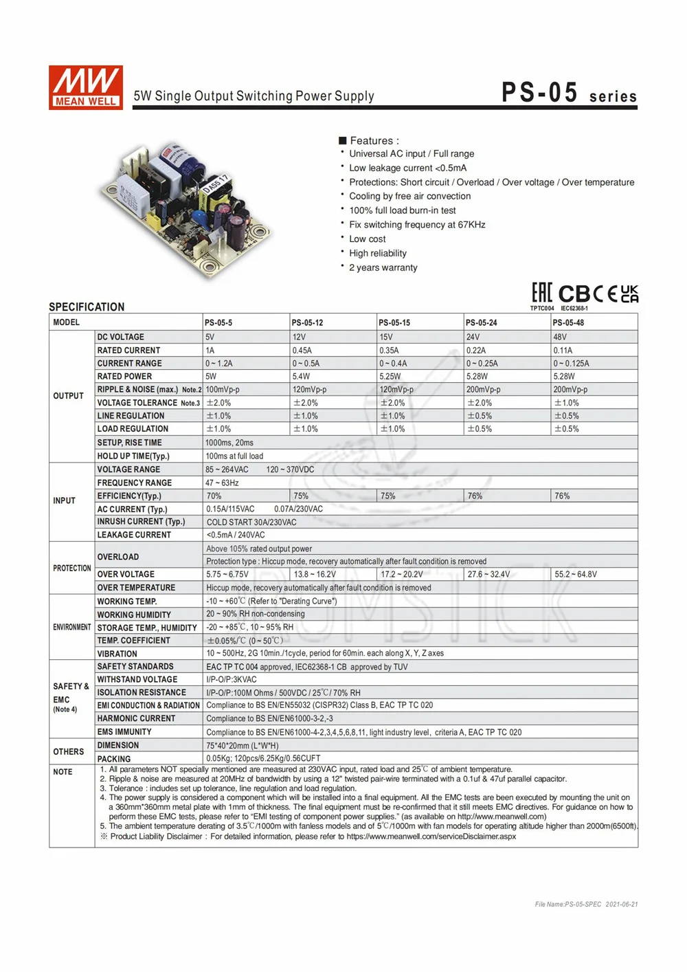 MEAN WELL PS-05-24 24V 0.22A meanwell PS-05 5 28 W одиночный выход импульсный источник питания