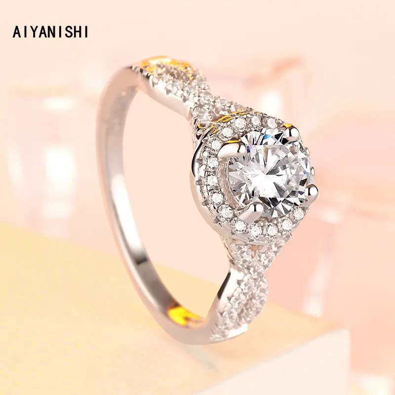 

AIYANISHI Trendy Twisted Rings For Women 925 Silver Bridal Wedding Halo Sona Diamond Engagement Ring Bijoux Femme Drop Shipping