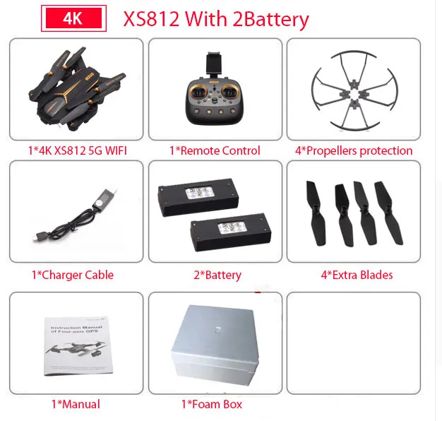 4K 2B Foam Box VISUO XS812 4K gps Радиоуправляемый Дрон с камерой 2MP/5MP HD 5G wifi FPV один ключ возврата RC Квадрокоптер Вертолет VS SG900 E511 E58 Дрон - Цвет: 4K 2B Foam Box