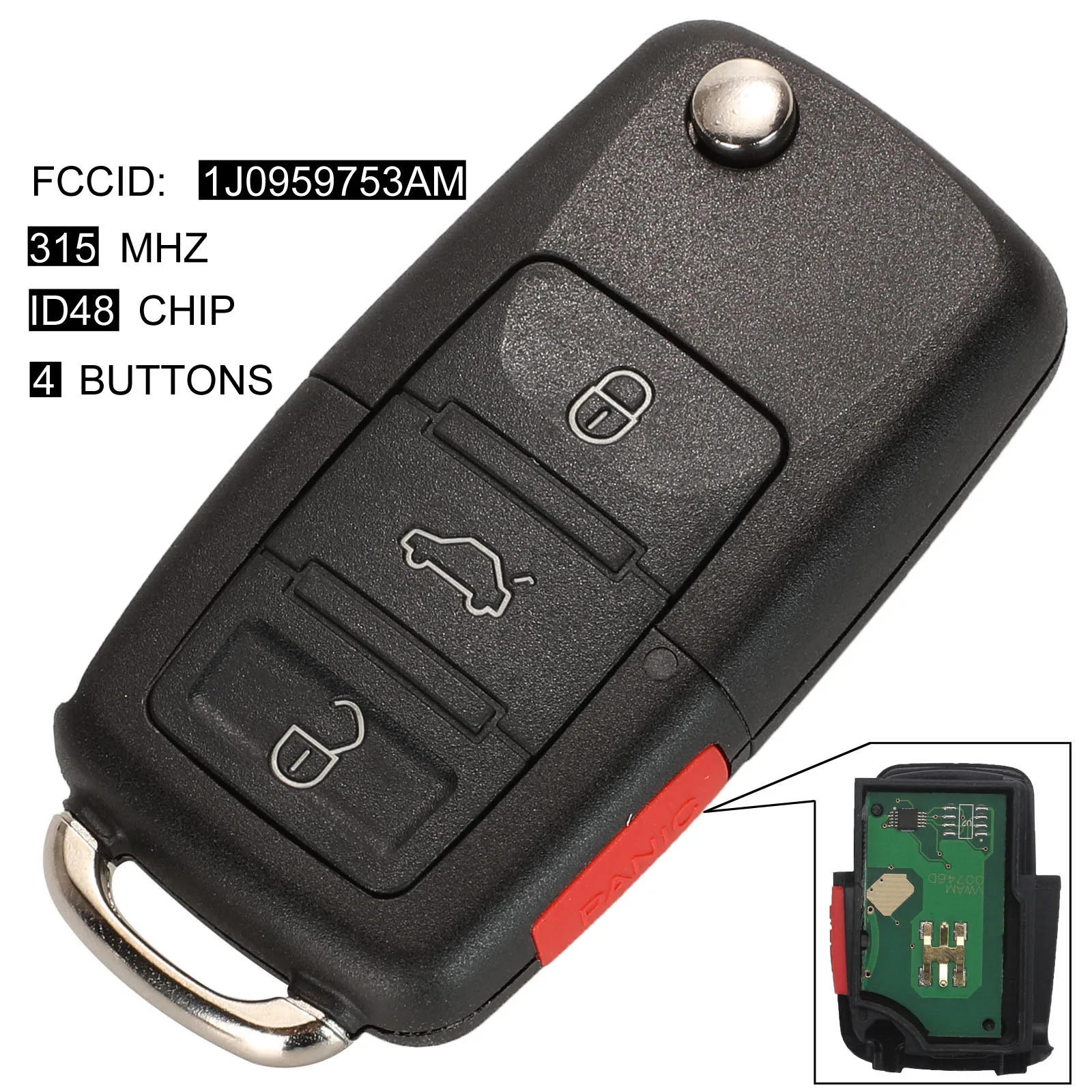 Фото Kutery 2/3/4 Кнопка флип дистанционный брелок 434 МГц ID48 чип для VW Beetle Bora Golf Passat транспортер поло T5 1J0 959 753 AG №3
