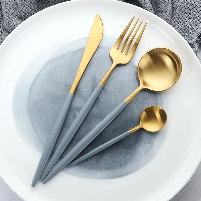 Набор посуды из нержавеющей стали столовые ножи и вилка матового золота 18/10|luxury